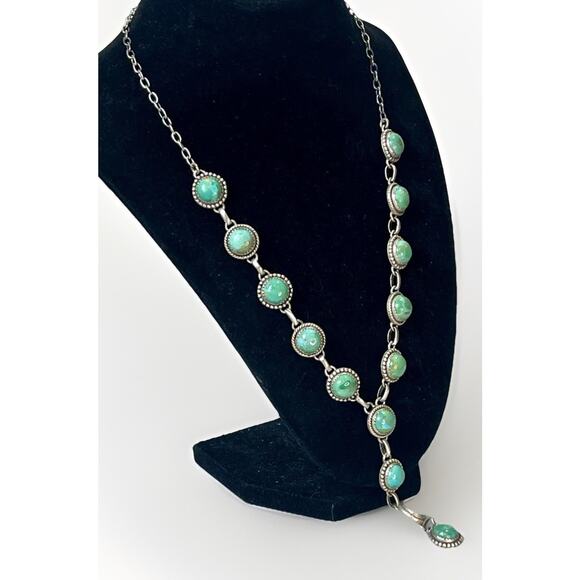 Native American NAVAJO Sterling Silver MOJAVE TURQUOISE Lariat Necklace 26"- NEW - Picture 5 of 16